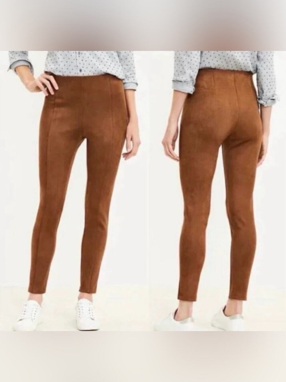 UEC Ann Taylor Cropped Faux Suede-Look Skinny Pants Camel color stretch SZ 6P